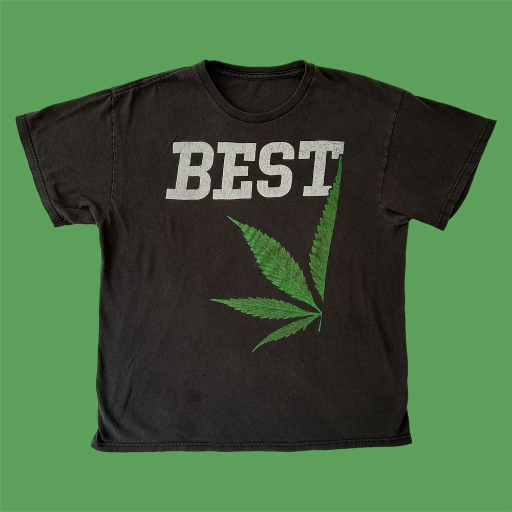 Best Buds Cannabis Marijuana Short Sleeve Distressed Faded Black Medium